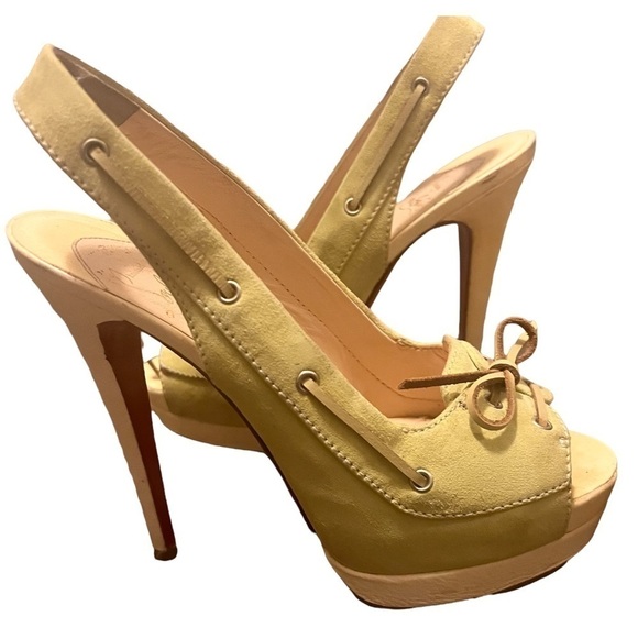 Barely worn Louboutin Jefferson Plato 140 suede/cervo heel toe in yellow sz. 38 - Picture 6 of 13